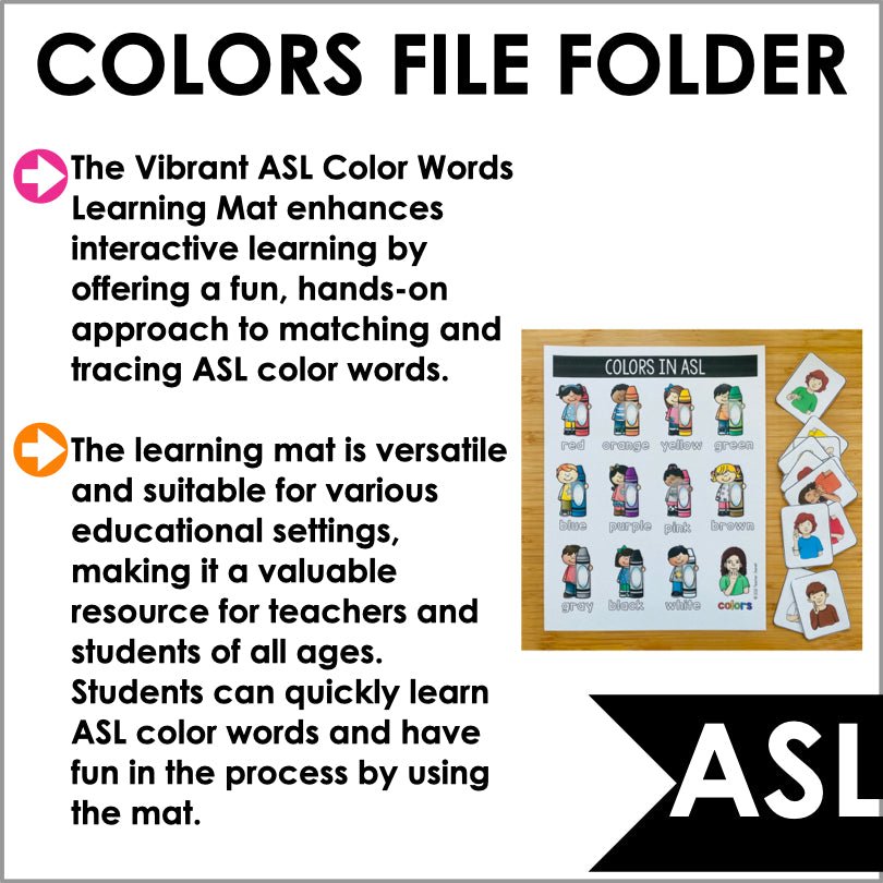 ASL Colors File Folder Activity for Learning Color Words in Sign ...