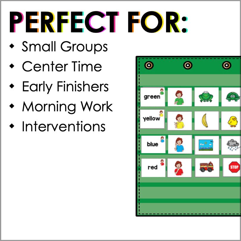 Pocket Sign ASL Colors Pocket Chart Center for Color Recognition and Sign Language ...