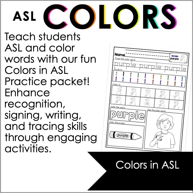 Asl Colorrs Colors in ASL Worksheets for Fun Sign Language Practice – Teacher Jeanell