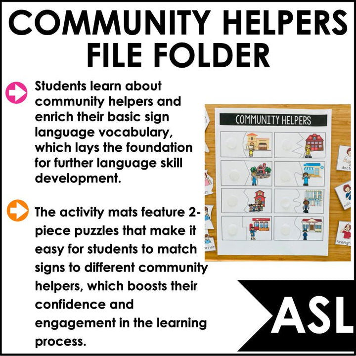 ASL Community Helpers Learning Mat - File Folder Activity - Teacher Jeanell
