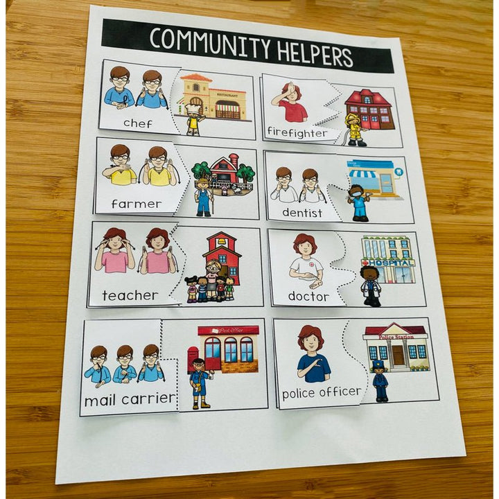 ASL Community Helpers Learning Mat - File Folder Activity - Teacher Jeanell