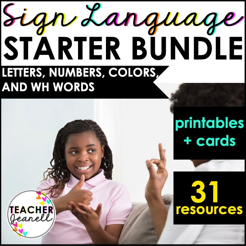 ASL Curriculum Supplement - Letters, Numbers, Colors, & WH Words Starter Bundle - Teacher Jeanell