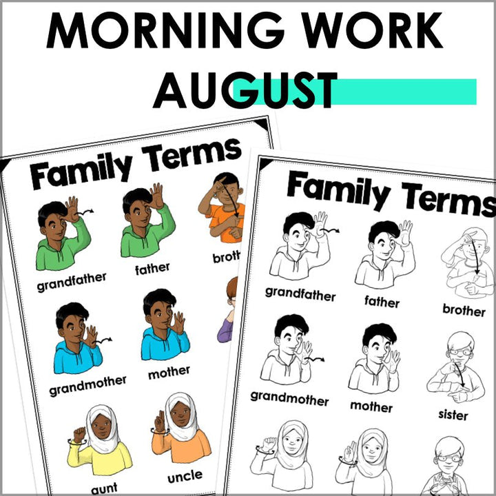 ASL Daily Practice - August ASL Morning Work (4 Themes) - Teacher Jeanell