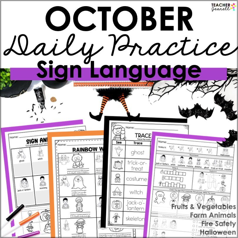 ASL Daily Practice - October ASL Morning Work - Teacher Jeanell