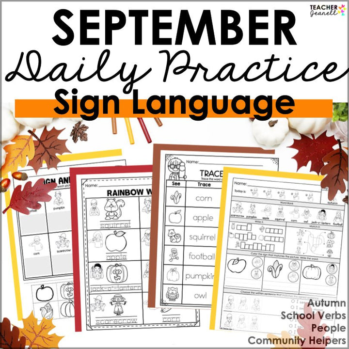 ASL Daily Practice - September ASL Morning Work - Teacher Jeanell