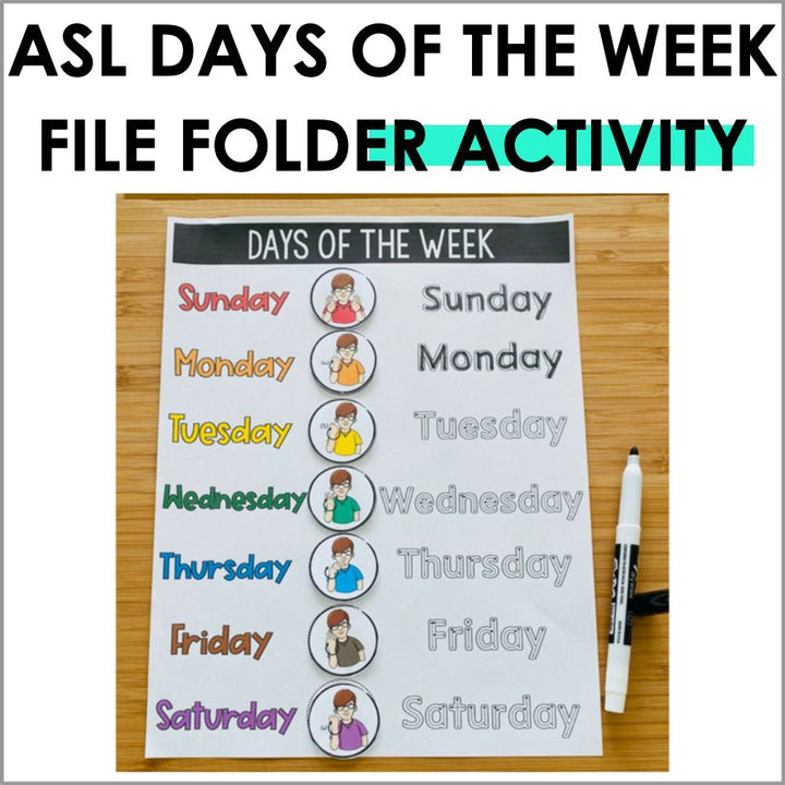 ASL Days of the Week File Folder Games - ASL Busy Book - Teacher Jeanell