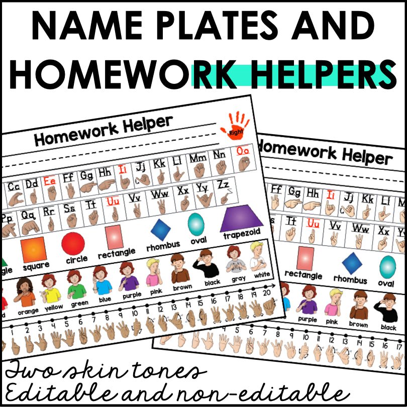 ASL Editable Desk Name Plates and Homework Helpers for Student Learning ...