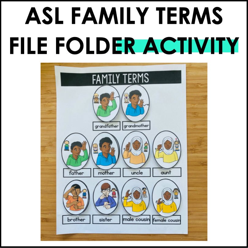 ASL Family Terms File Folder Activity with 2 Levels of Practice ...
