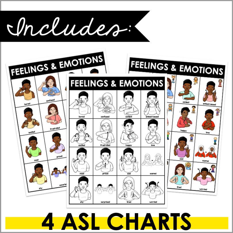 ASL Feelings and Emotions Charts Teacher Jeanell