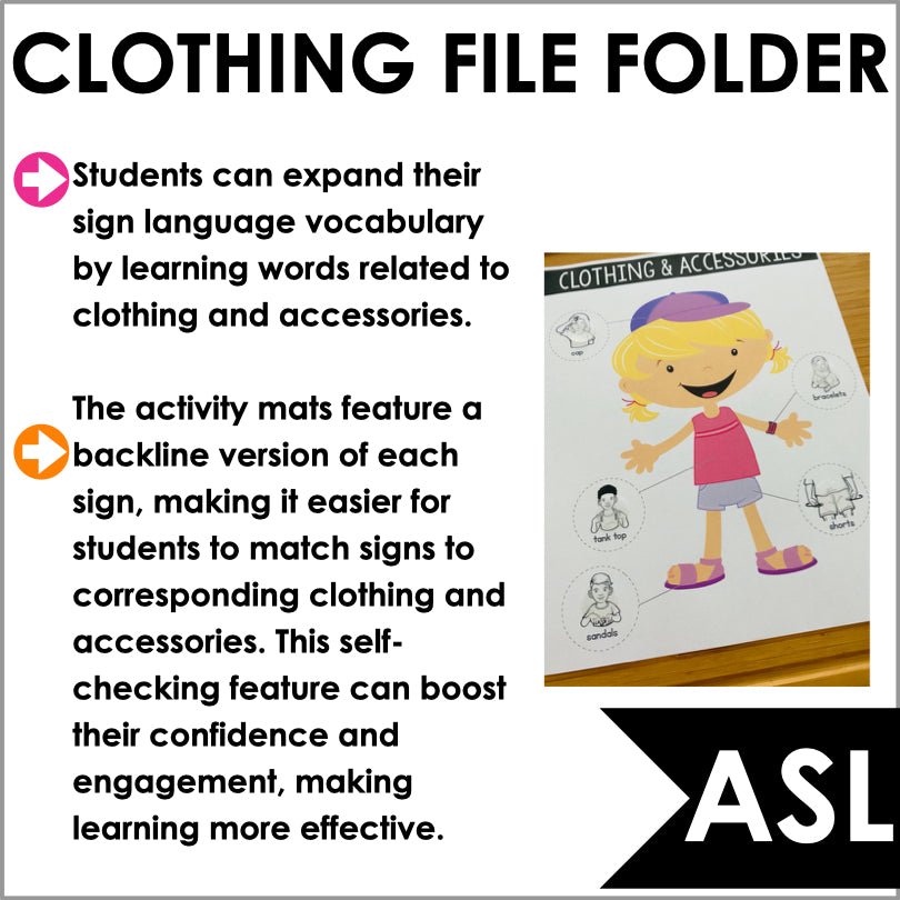 ASL File Folder Activity Clothing and Accessories Learning Mats - Teacher Jeanell