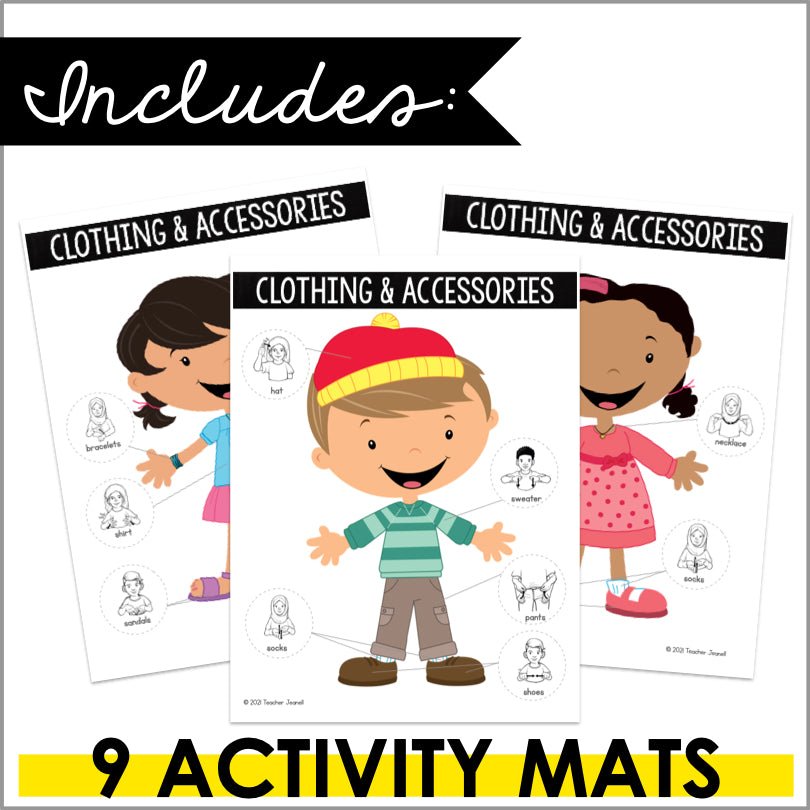ASL File Folder Activity Clothing and Accessories Learning Mats - Teacher Jeanell