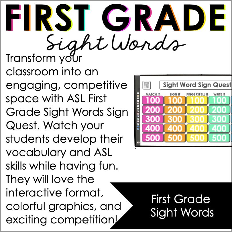 ASL First Grade Sight Words Digital Game - Teacher Jeanell