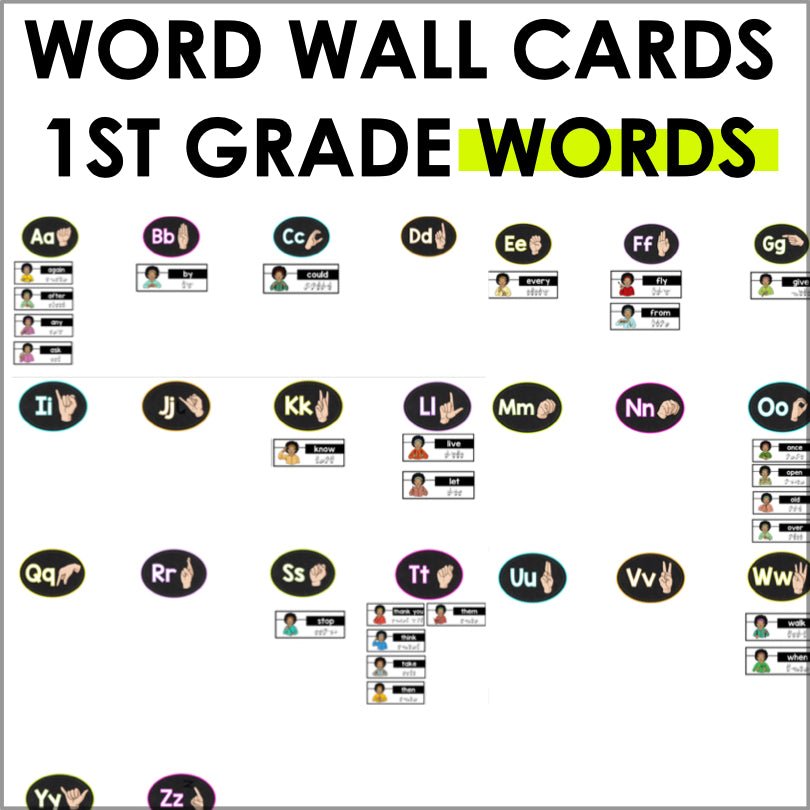 ASL First Grade Sight Words Word Wall Cards - Teacher Jeanell