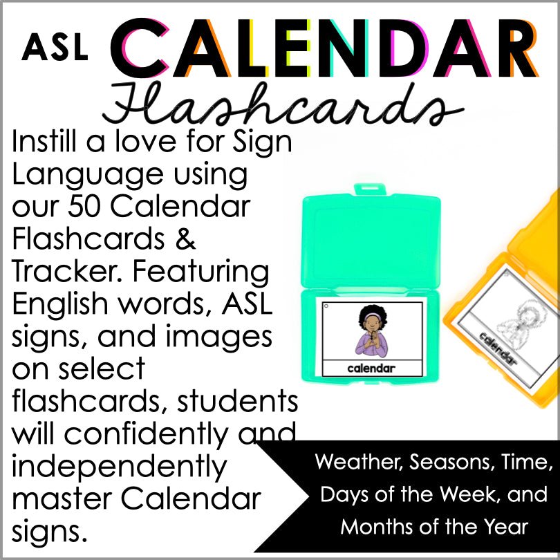 ASL Flashcards and Tracker Calendar Time | Sign Language Flashcards - Teacher Jeanell