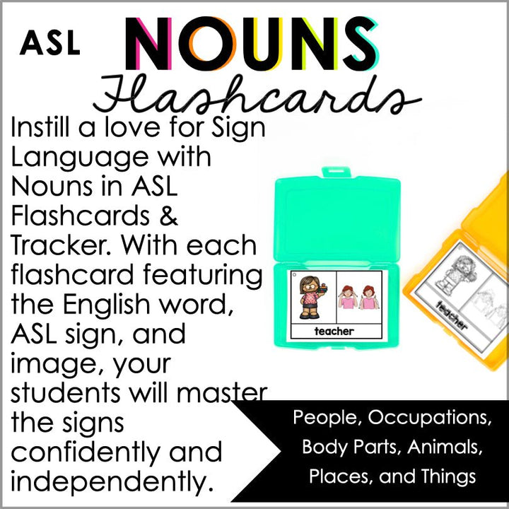 ASL Flashcards and Tracker Nouns | Sign Language Flashcards - Teacher Jeanell