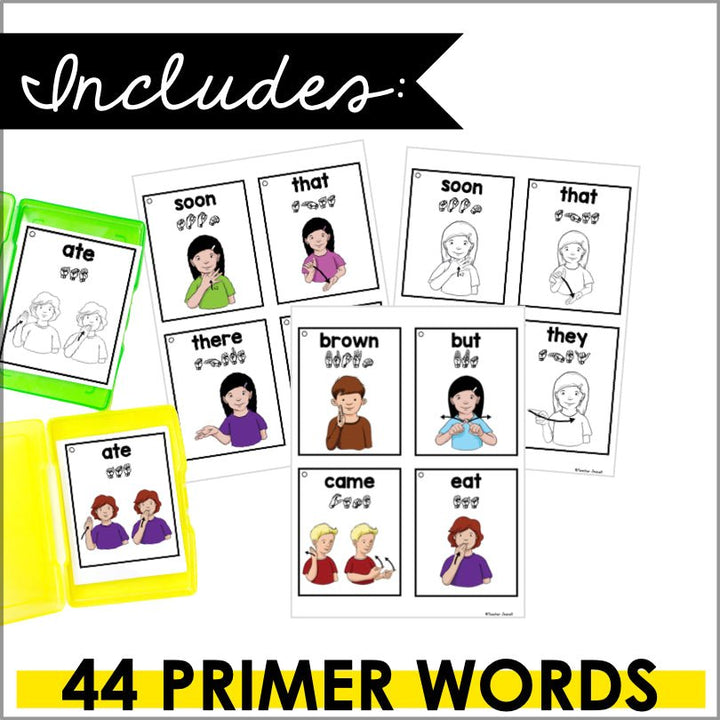 ASL Flashcards and Tracker Primer Sight Words - Sign Language Flash Cards - Teacher Jeanell