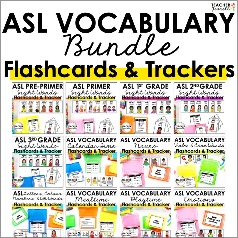 ASL Flashcards Printable MEGA Bundle | Sign Language Flash Cards - Teacher Jeanell