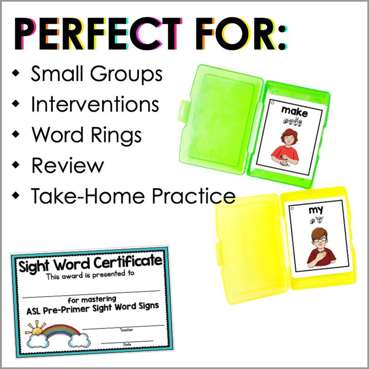 ASL Flashcards & Tracker Pre-Primer Sight Words - Sign Language Flash Cards - Teacher Jeanell