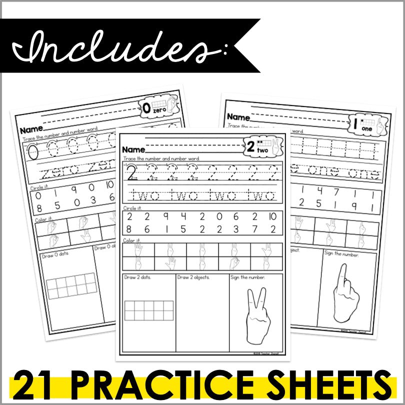 ASL Numbers 0-20 Worksheets - Teacher Jeanell