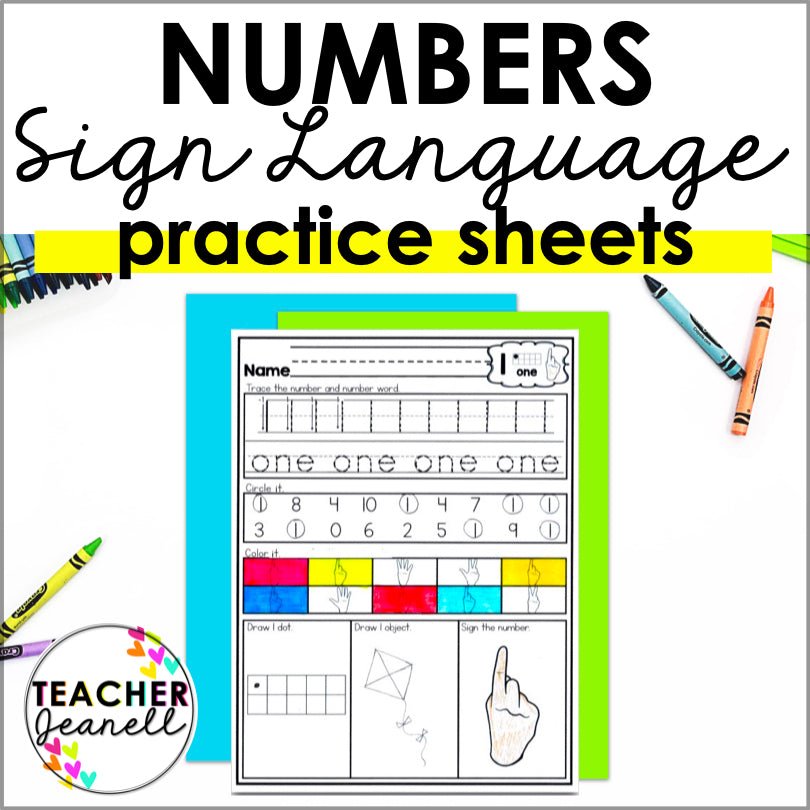 Sign Language Math Printable Sheets ASL Numbers 0–20 Worksheets for Counting and Sign Language Learning ...