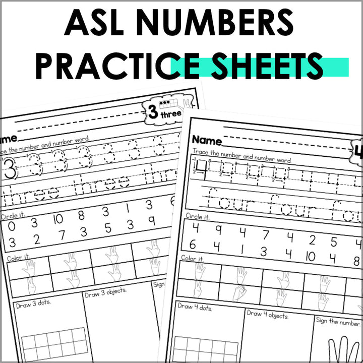 ASL Numbers 0-20 Worksheets - Teacher Jeanell