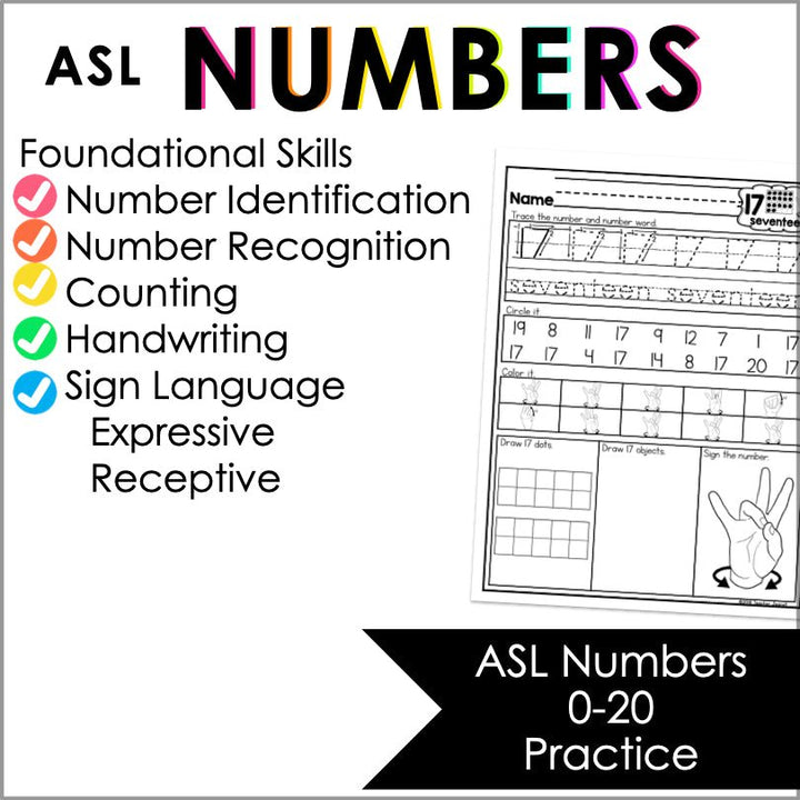ASL Numbers 0–20 Worksheets for Counting and Sign Language Learning ...