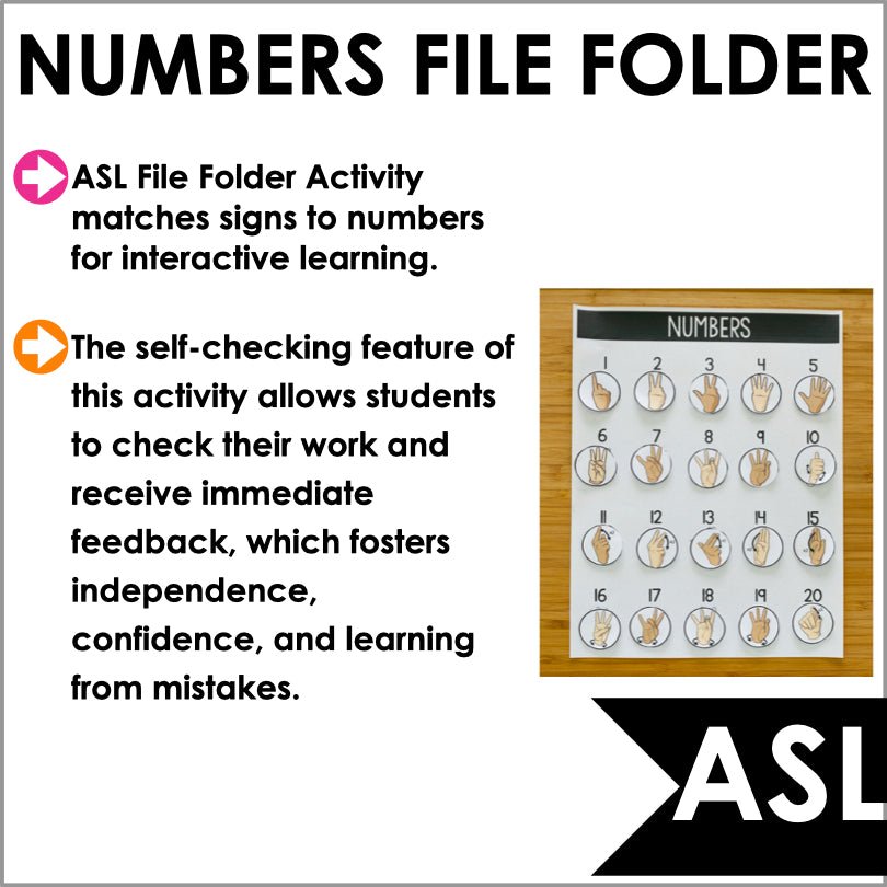 ASL Numbers 1-20 File Folder Games - ASL Busy Book - Teacher Jeanell