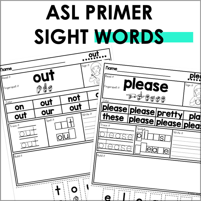 ASL Primer Sight Word Worksheets - Teacher Jeanell