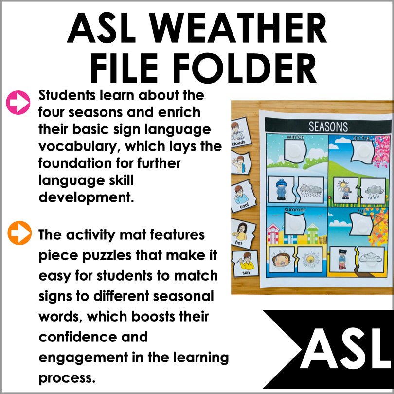 ASL Seasons File Folder Activity - ASL Weather - Teacher Jeanell