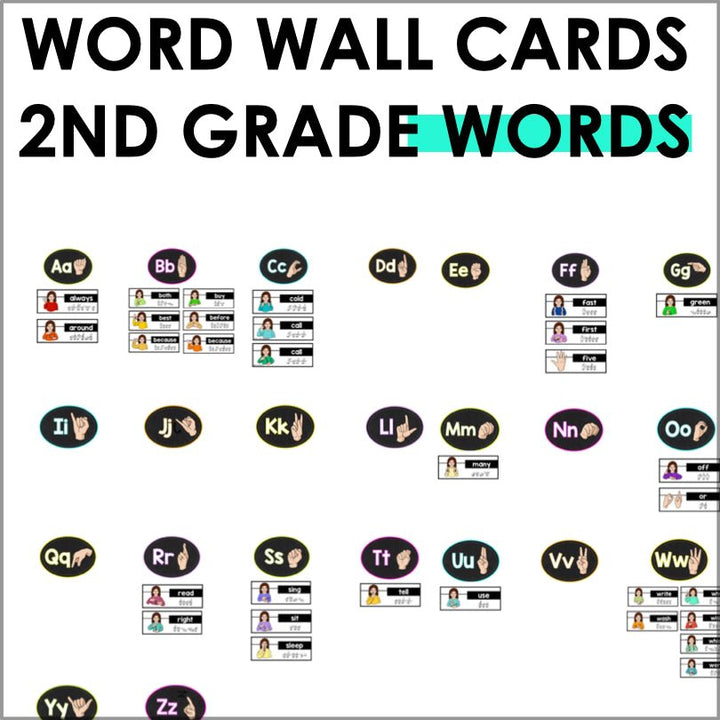 ASL Second Grade Sight Words Word Wall Cards - Teacher Jeanell