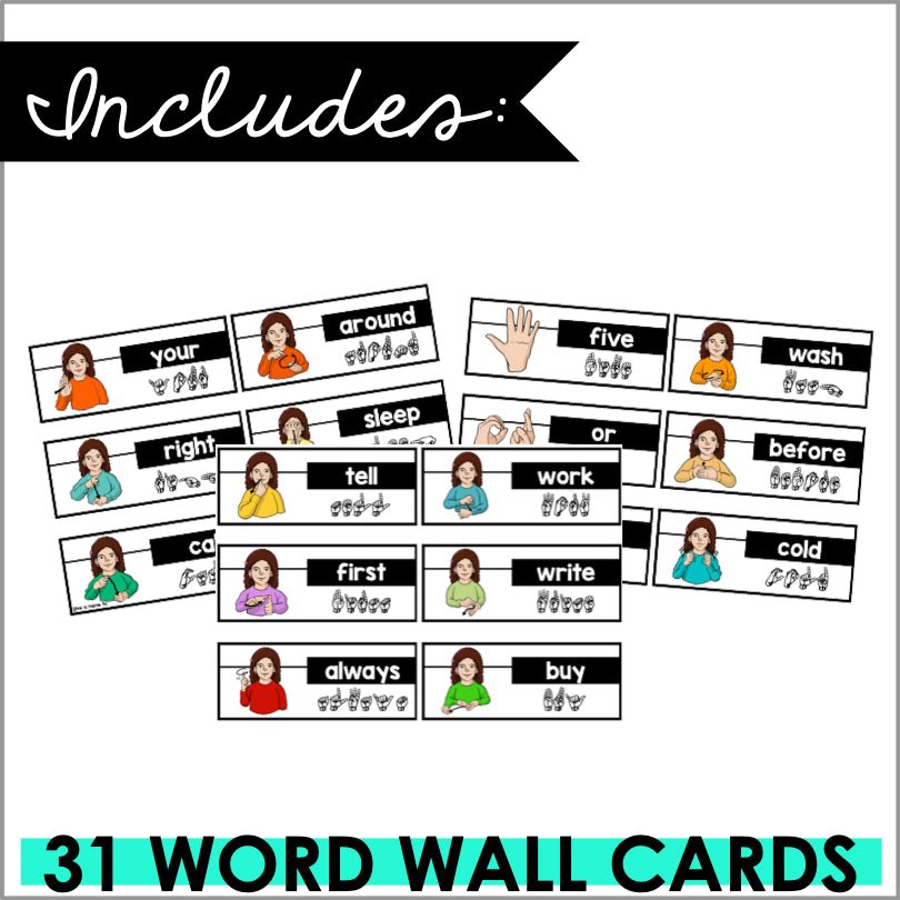 ASL Second Grade Sight Words Word Wall Cards - Teacher Jeanell