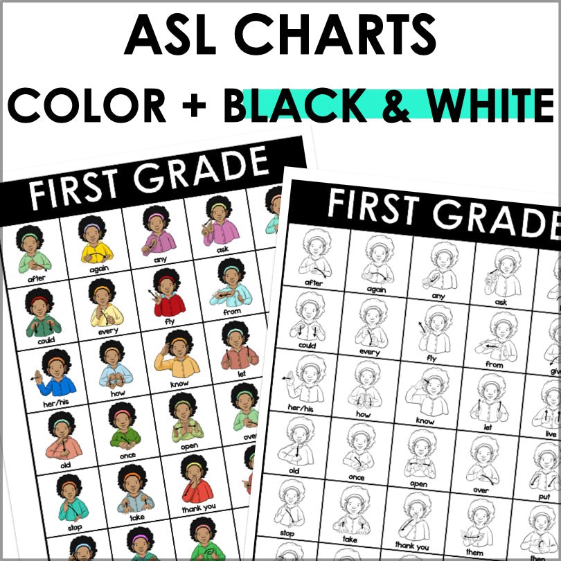 ASL Sight Word Charts for First, Second, and Third Grade Students - Teacher Jeanell