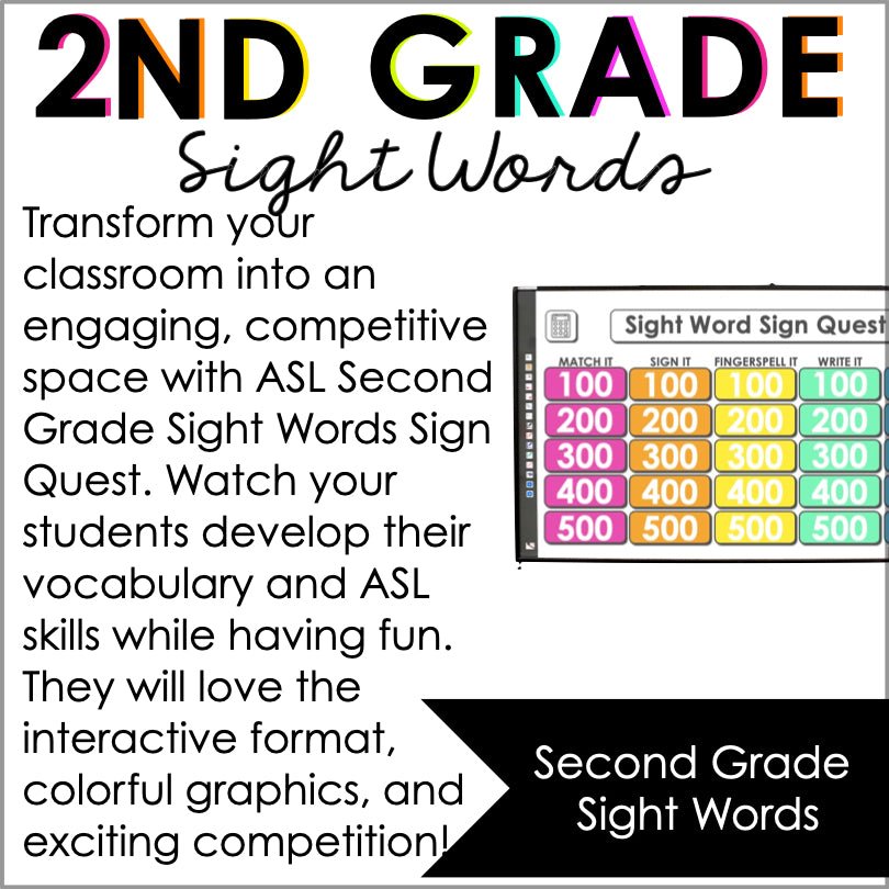 ASL Sight Words Second Grade Digital Game - Teacher Jeanell