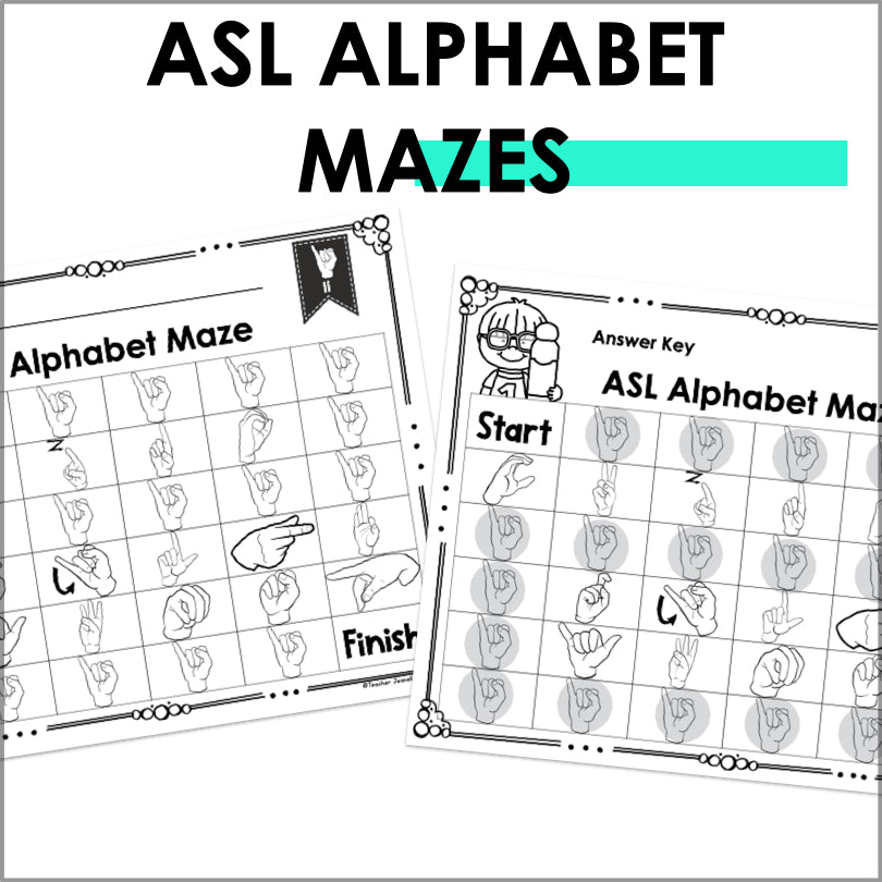 ASL Sign Language Alphabet Mazes - Teacher Jeanell