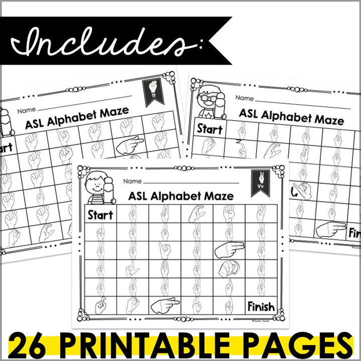 Sign Language Maze ASL Alphabet Worksheets | Mazes – Teacher Jeanell
