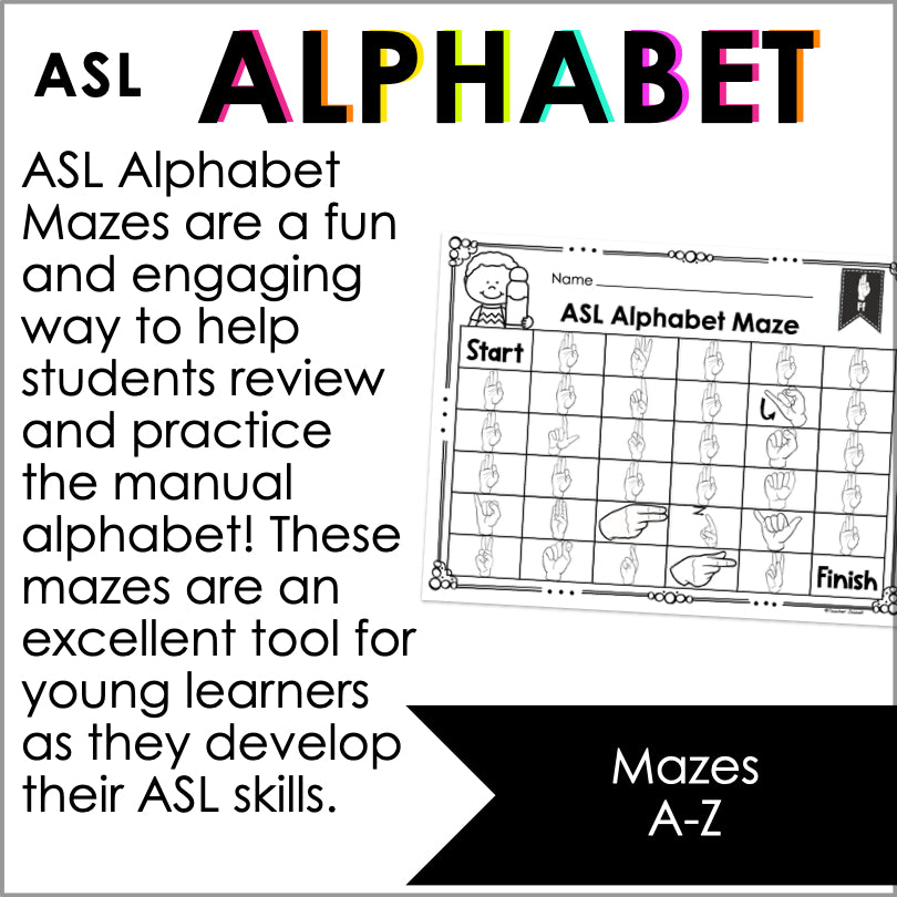 Sign Language Maze ASL Alphabet Mazes for Learning the Manual Alphabet – Teacher Jeanell