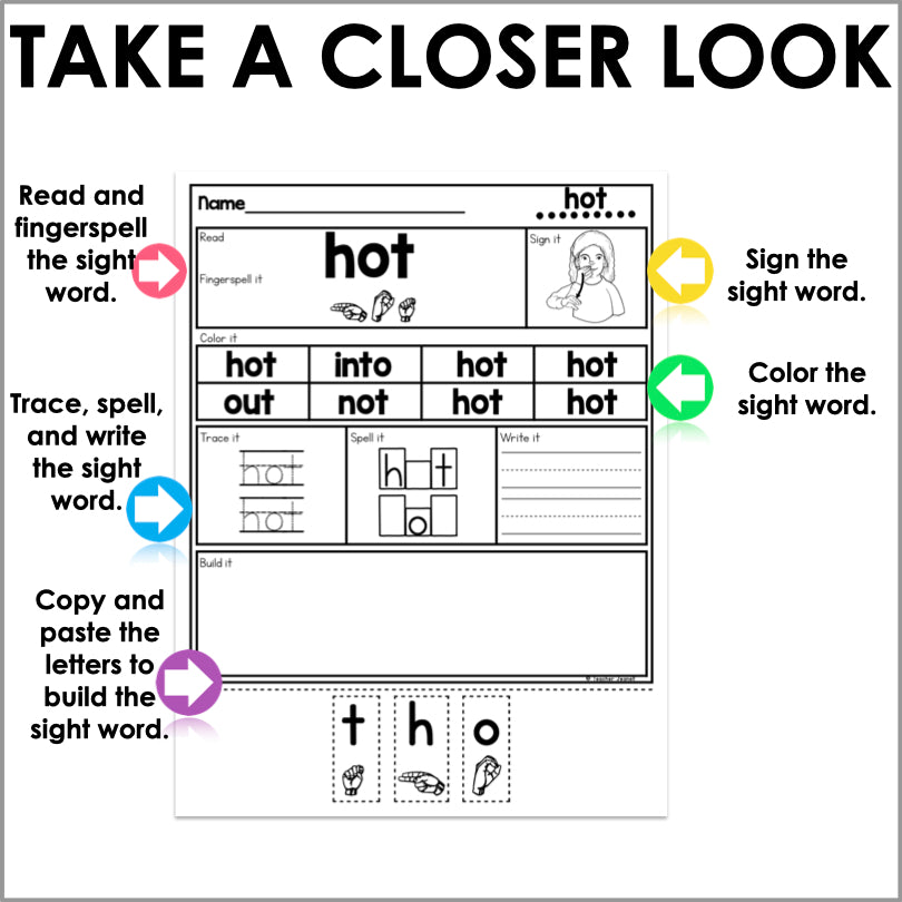 Third Asl ASL Third Grade Sight Word Worksheets for Sign Language Learning ...