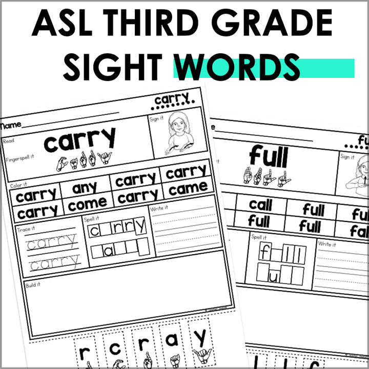 ASL Third Grade Sight Words - Sign Language Worksheets - Teacher Jeanell