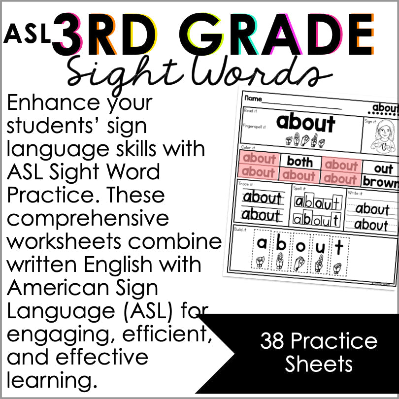 ASL Third Grade Sight Words - Sign Language Worksheets - Teacher Jeanell