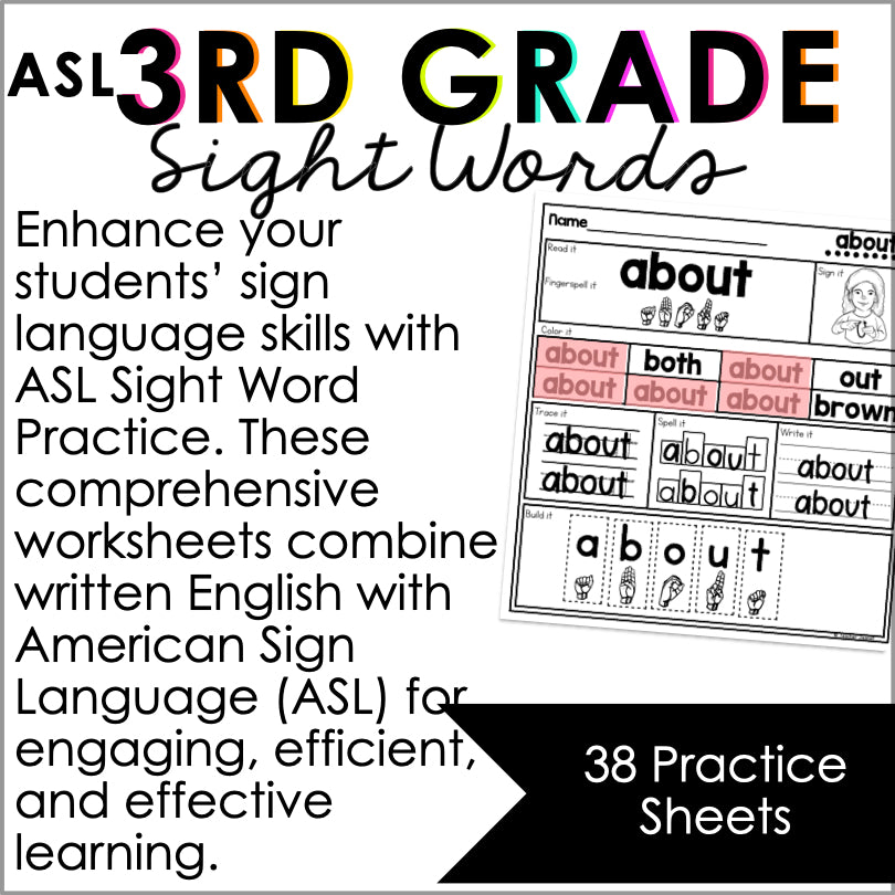 Third Asl ASL Third Grade Sight Word Worksheets for Sign Language Learning ...