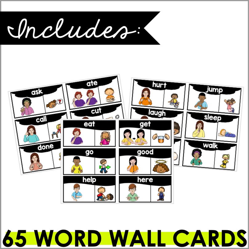 ASL Verbs and Core Words Word Wall Cards - Teacher Jeanell
