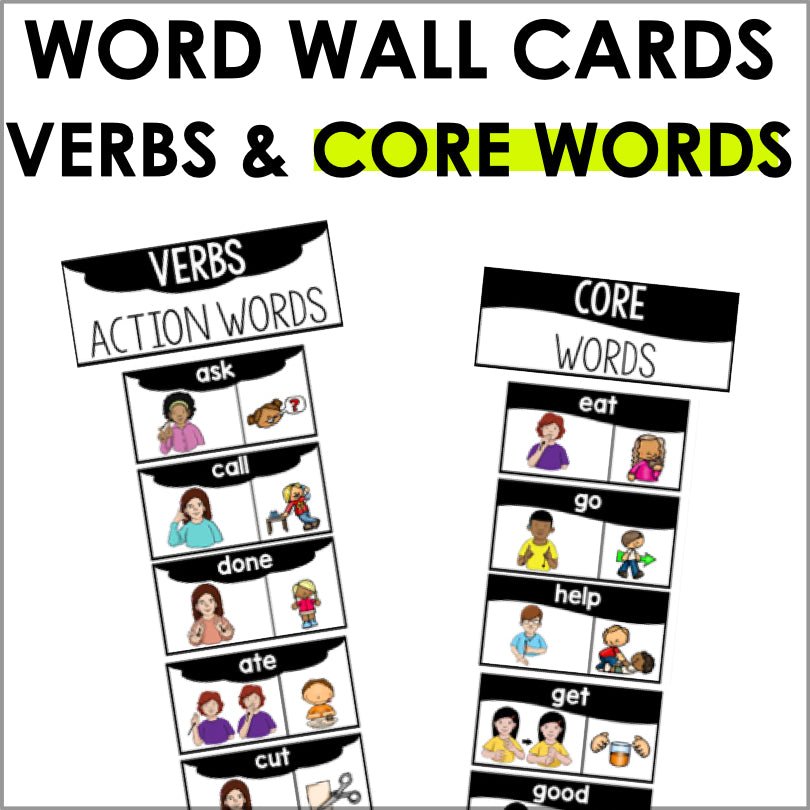 ASL Verbs and Core Words Word Wall Cards - Teacher Jeanell