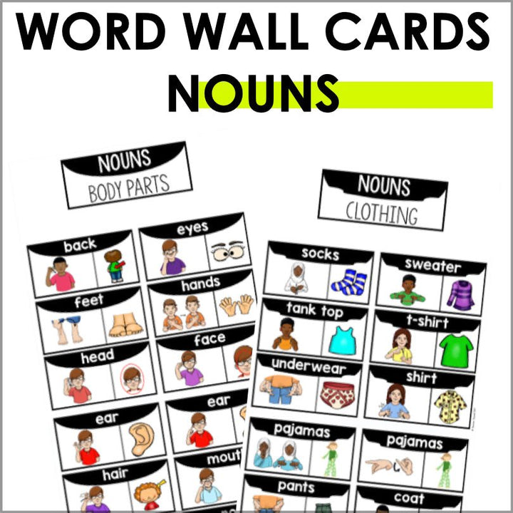 ASL Word Wall Cards Nouns - Teacher Jeanell