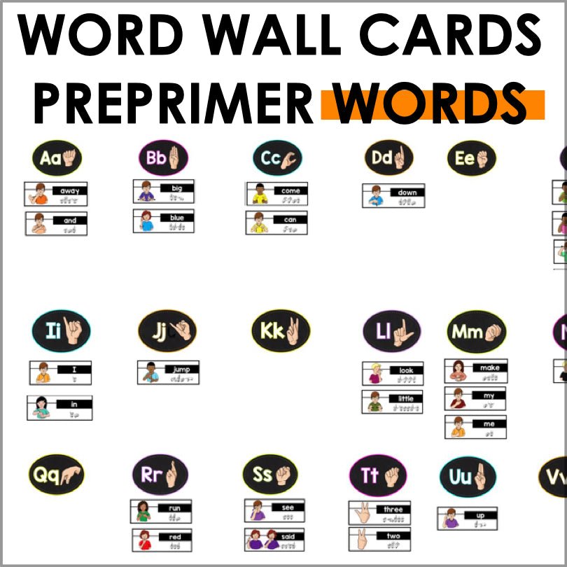 ASL Word Wall Cards PrePrimer Sight Words - Teacher Jeanell