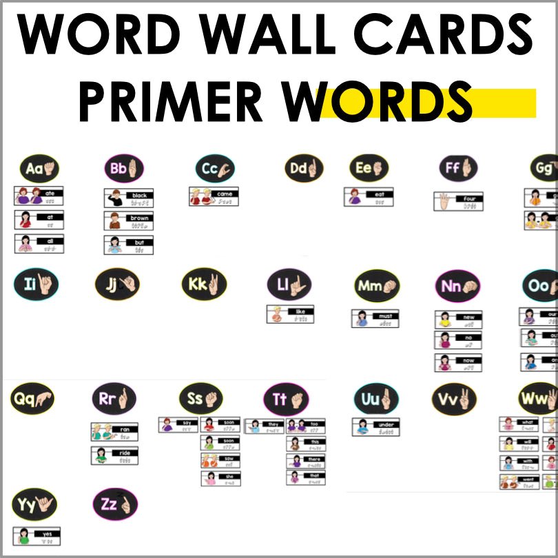 ASL Word Wall Cards Primer Sight Words - Teacher Jeanell
