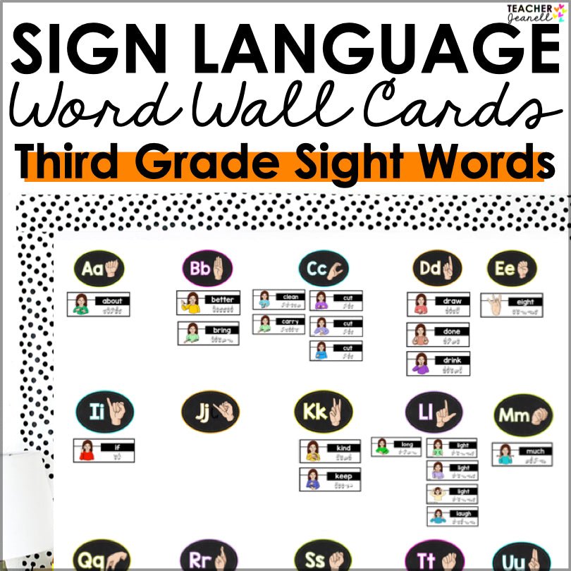 Third Asl ASL Third Grade Sight Words Word Wall for Building Signing Skills ...