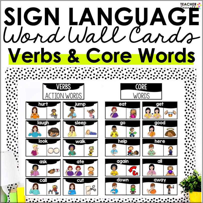 Asl Verbs ASL American Sign Language Verbs And Core Words Pocket Chart