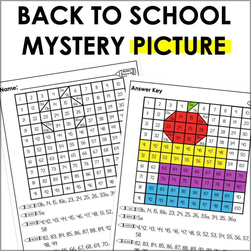 Back to School Mystery Picture Hundreds Chart - Back to School Math - Teacher Jeanell