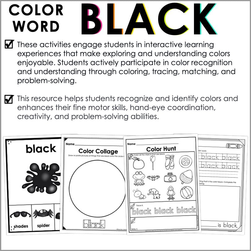 Color Black Worksheets and Activities for Preschool and Kindergarten ...