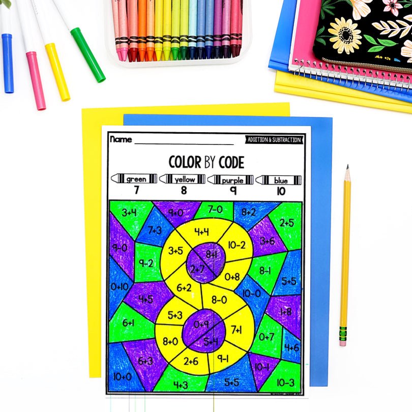 Coloring Coding Math Color by Code Addition and Subtraction Worksheets for Math Practice ...